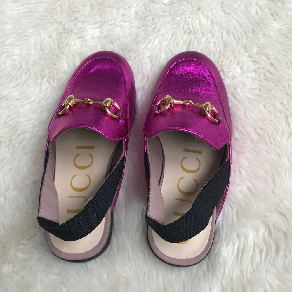 GUCCI Princetown Metallic Leather Slip On Shoes - Picture 4 of 8